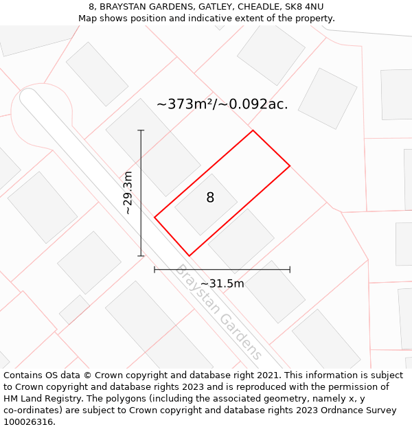 8, BRAYSTAN GARDENS, GATLEY, CHEADLE, SK8 4NU: Plot and title map