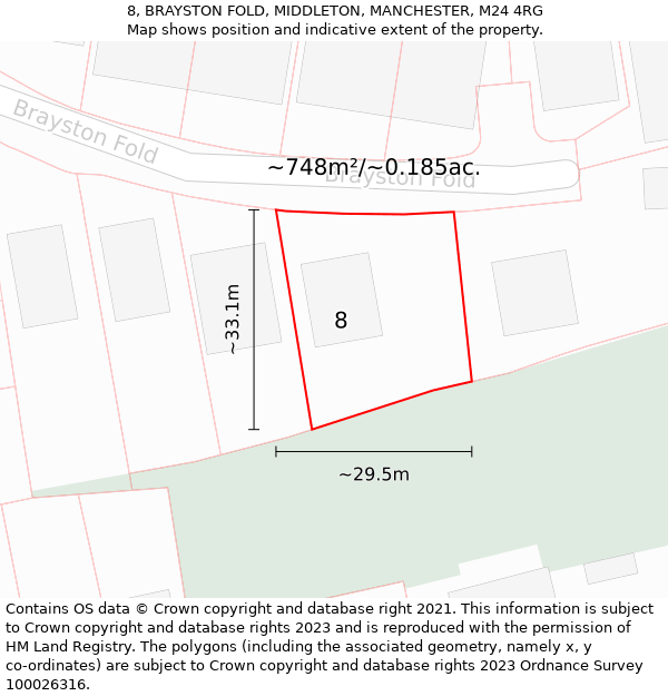 8, BRAYSTON FOLD, MIDDLETON, MANCHESTER, M24 4RG: Plot and title map