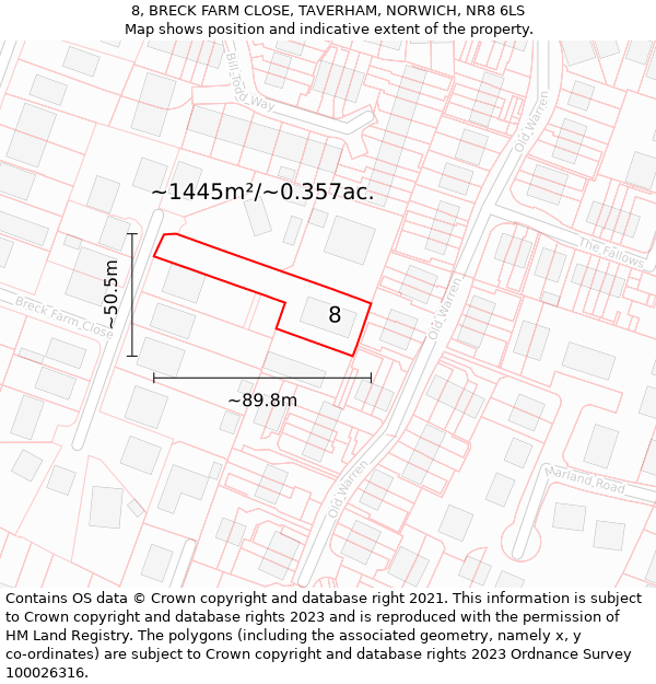8, BRECK FARM CLOSE, TAVERHAM, NORWICH, NR8 6LS: Plot and title map