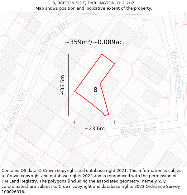 8, BRECON SIDE, DARLINGTON, DL1 2UZ: Plot and title map