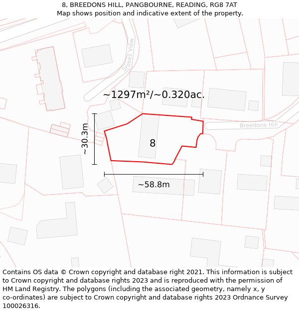 8, BREEDONS HILL, PANGBOURNE, READING, RG8 7AT: Plot and title map