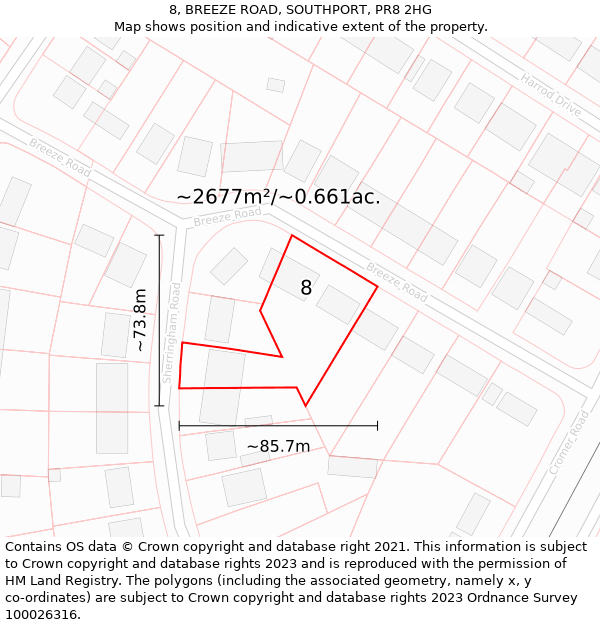 8, BREEZE ROAD, SOUTHPORT, PR8 2HG: Plot and title map