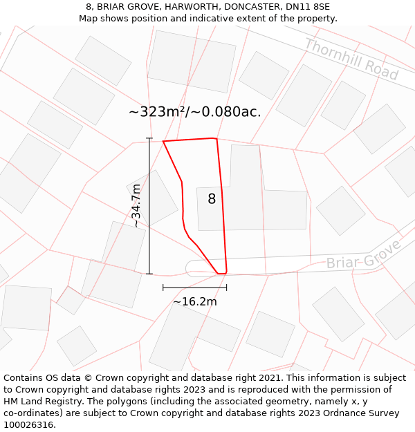 8, BRIAR GROVE, HARWORTH, DONCASTER, DN11 8SE: Plot and title map