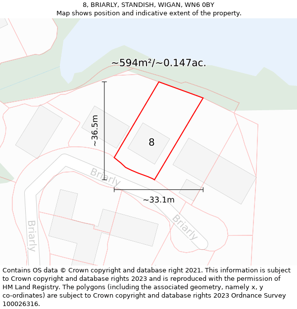 8, BRIARLY, STANDISH, WIGAN, WN6 0BY: Plot and title map