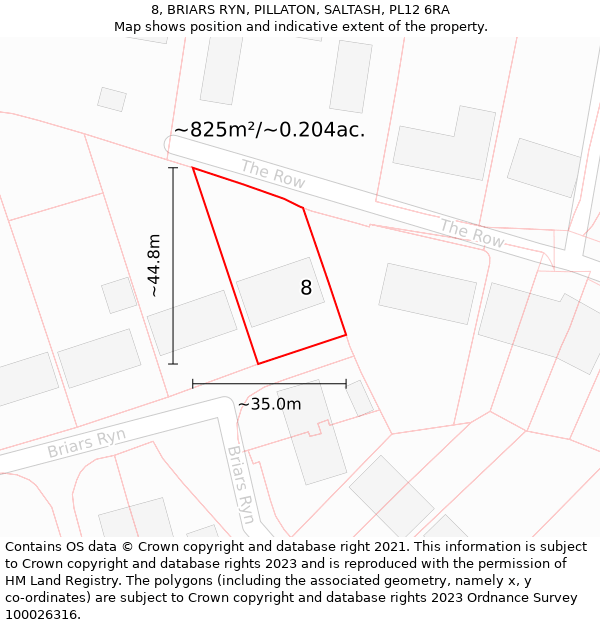 8, BRIARS RYN, PILLATON, SALTASH, PL12 6RA: Plot and title map