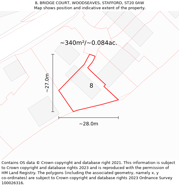 8, BRIDGE COURT, WOODSEAVES, STAFFORD, ST20 0AW: Plot and title map