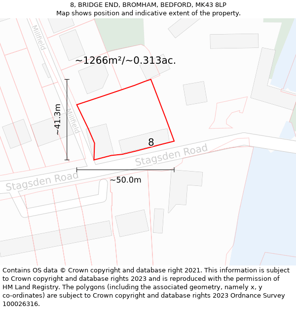 8, BRIDGE END, BROMHAM, BEDFORD, MK43 8LP: Plot and title map