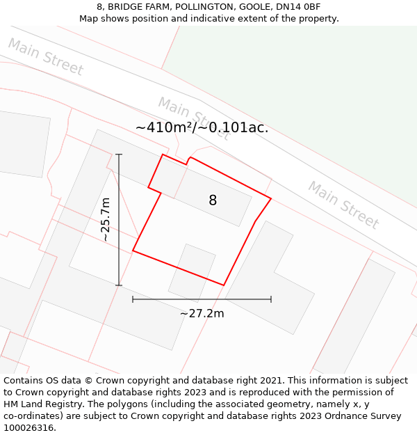 8, BRIDGE FARM, POLLINGTON, GOOLE, DN14 0BF: Plot and title map