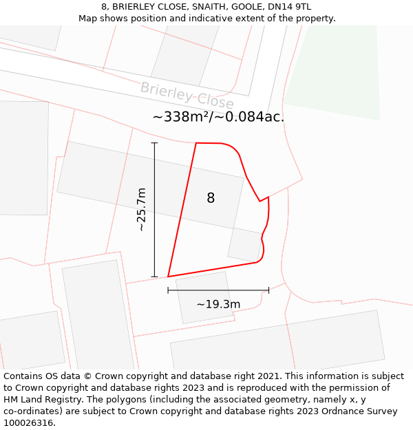 8, BRIERLEY CLOSE, SNAITH, GOOLE, DN14 9TL: Plot and title map