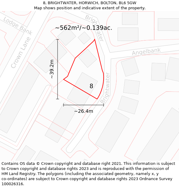 8, BRIGHTWATER, HORWICH, BOLTON, BL6 5GW: Plot and title map