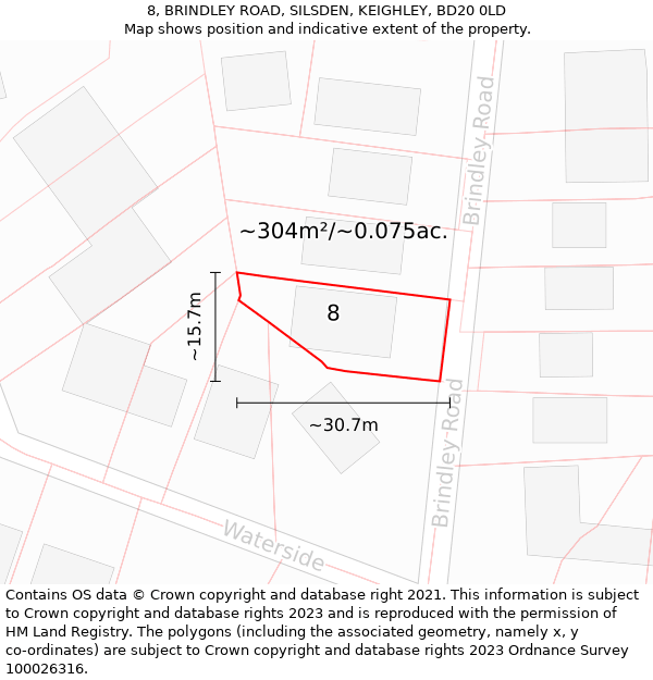 8, BRINDLEY ROAD, SILSDEN, KEIGHLEY, BD20 0LD: Plot and title map