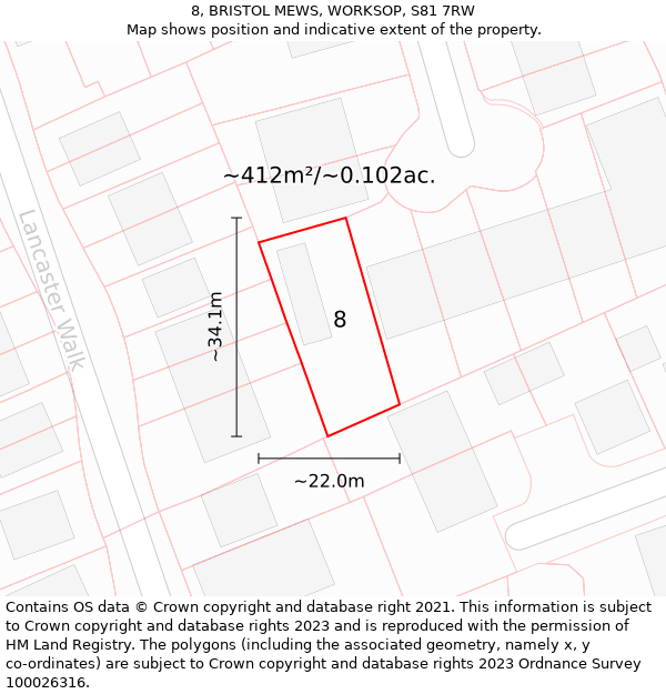 8, BRISTOL MEWS, WORKSOP, S81 7RW: Plot and title map