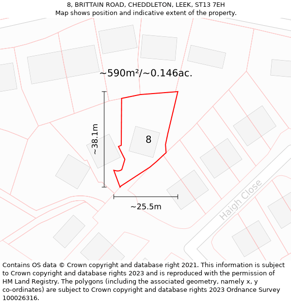 8, BRITTAIN ROAD, CHEDDLETON, LEEK, ST13 7EH: Plot and title map