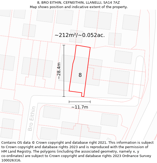 8, BRO EITHIN, CEFNEITHIN, LLANELLI, SA14 7AZ: Plot and title map