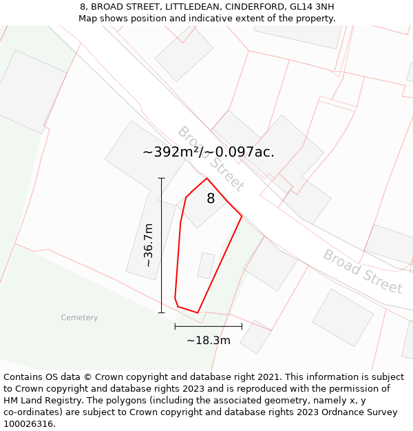 8, BROAD STREET, LITTLEDEAN, CINDERFORD, GL14 3NH: Plot and title map