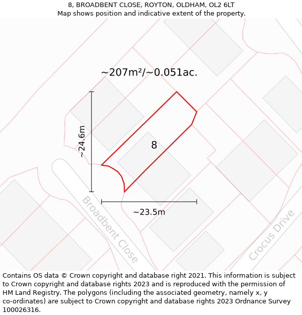 8, BROADBENT CLOSE, ROYTON, OLDHAM, OL2 6LT: Plot and title map