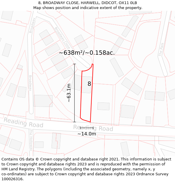 8, BROADWAY CLOSE, HARWELL, DIDCOT, OX11 0LB: Plot and title map