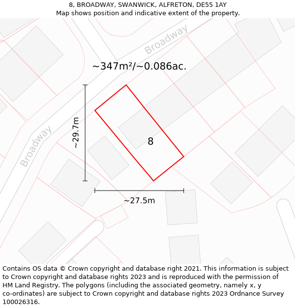 8, BROADWAY, SWANWICK, ALFRETON, DE55 1AY: Plot and title map