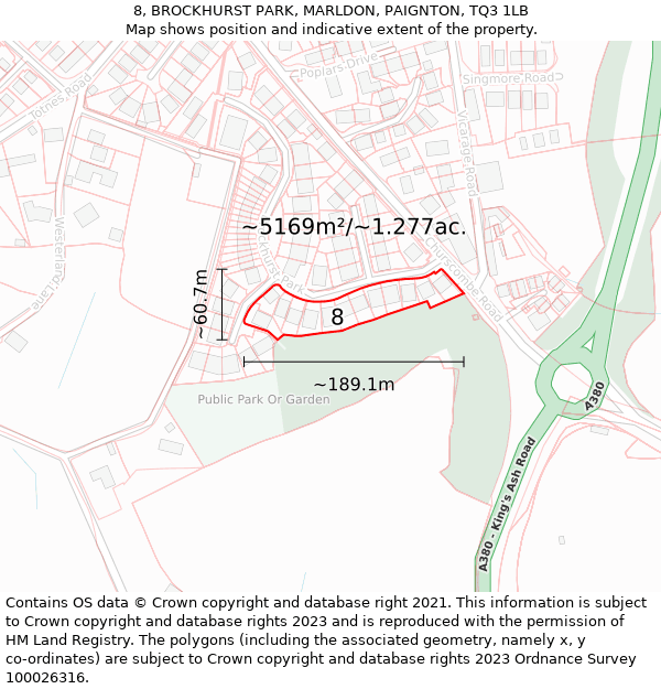 8, BROCKHURST PARK, MARLDON, PAIGNTON, TQ3 1LB: Plot and title map