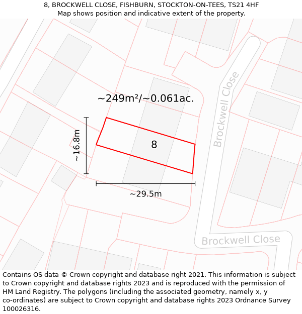 8, BROCKWELL CLOSE, FISHBURN, STOCKTON-ON-TEES, TS21 4HF: Plot and title map