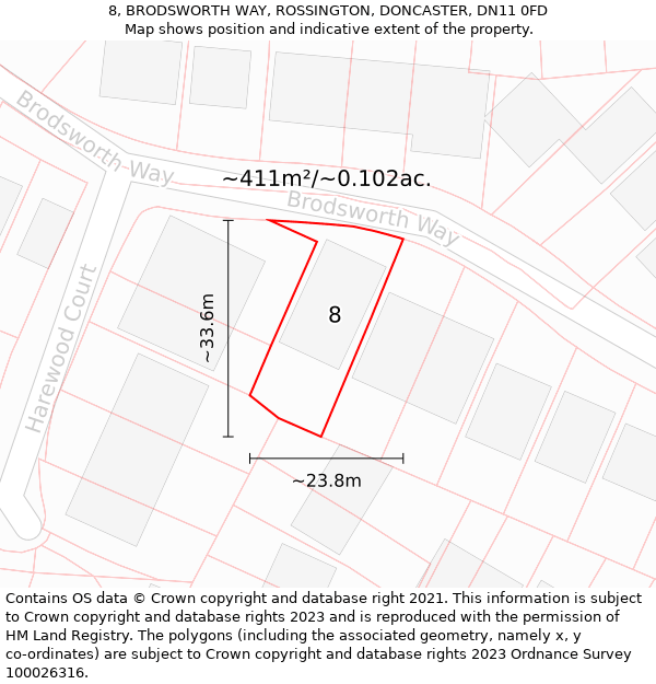 8, BRODSWORTH WAY, ROSSINGTON, DONCASTER, DN11 0FD: Plot and title map