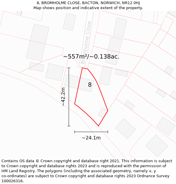 8, BROMHOLME CLOSE, BACTON, NORWICH, NR12 0HJ: Plot and title map