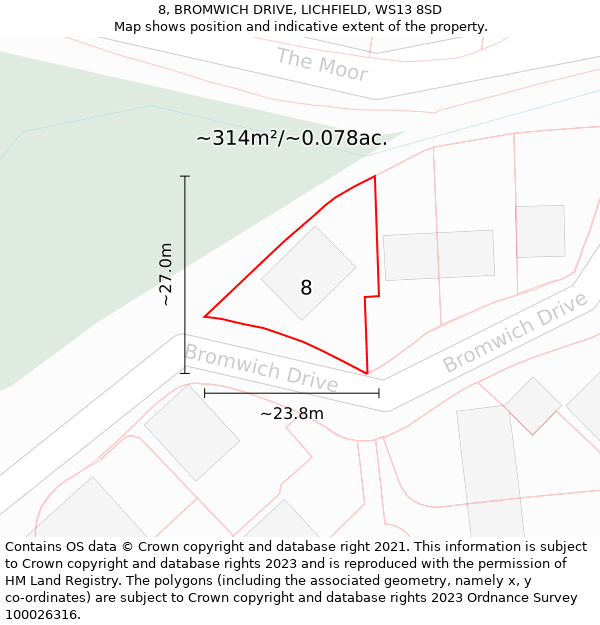 8, BROMWICH DRIVE, LICHFIELD, WS13 8SD: Plot and title map