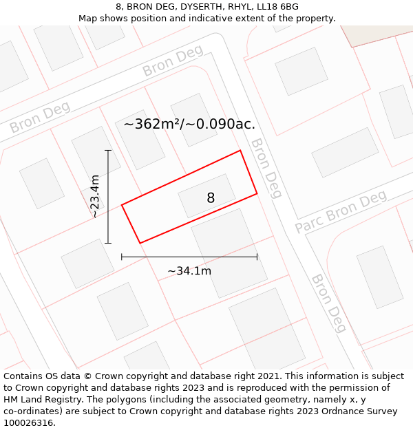 8, BRON DEG, DYSERTH, RHYL, LL18 6BG: Plot and title map