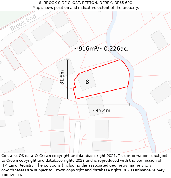 8, BROOK SIDE CLOSE, REPTON, DERBY, DE65 6FG: Plot and title map