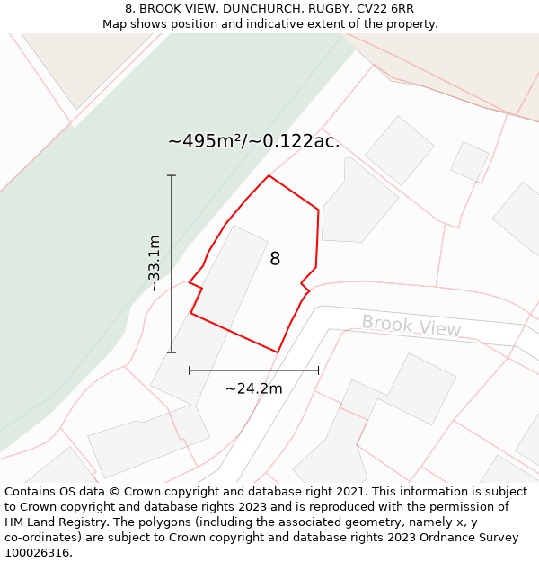 8, BROOK VIEW, DUNCHURCH, RUGBY, CV22 6RR: Plot and title map