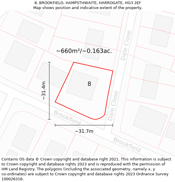 8, BROOKFIELD, HAMPSTHWAITE, HARROGATE, HG3 2EF: Plot and title map