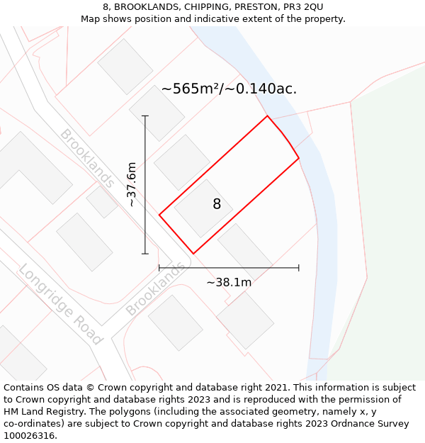 8, BROOKLANDS, CHIPPING, PRESTON, PR3 2QU: Plot and title map