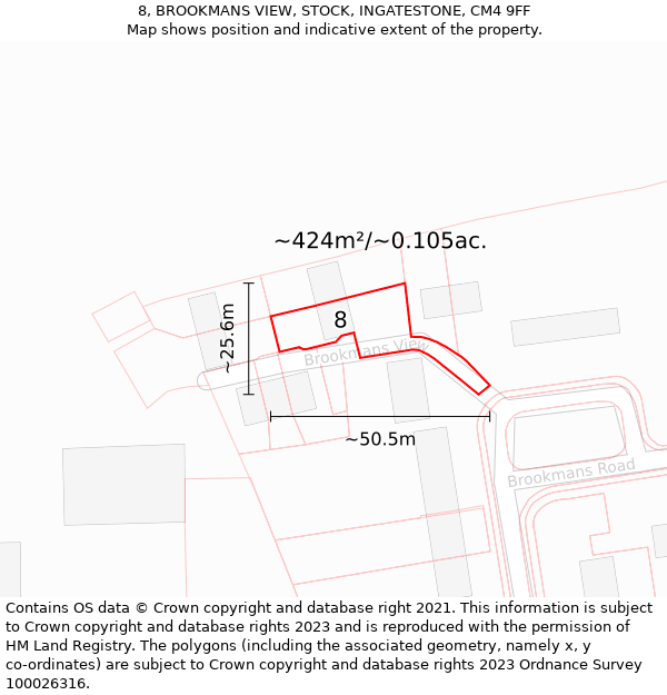 8, BROOKMANS VIEW, STOCK, INGATESTONE, CM4 9FF: Plot and title map