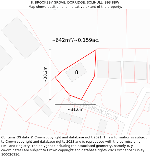 8, BROOKSBY GROVE, DORRIDGE, SOLIHULL, B93 8BW: Plot and title map