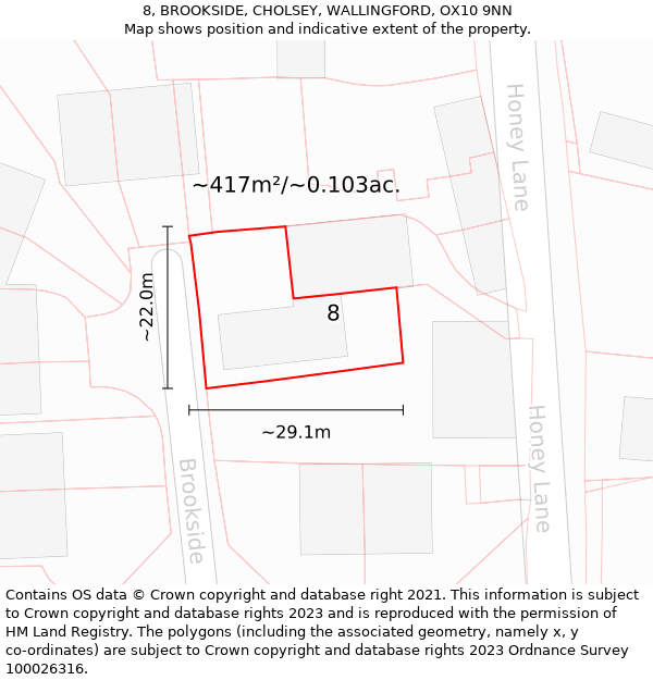 8, BROOKSIDE, CHOLSEY, WALLINGFORD, OX10 9NN: Plot and title map