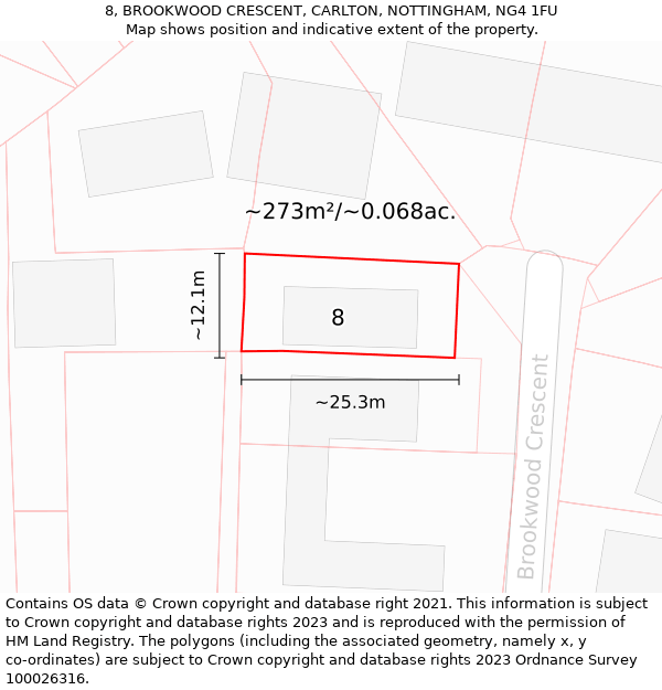 8, BROOKWOOD CRESCENT, CARLTON, NOTTINGHAM, NG4 1FU: Plot and title map