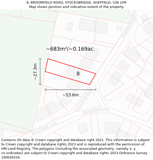 8, BROOMFIELD ROAD, STOCKSBRIDGE, SHEFFIELD, S36 2AR: Plot and title map