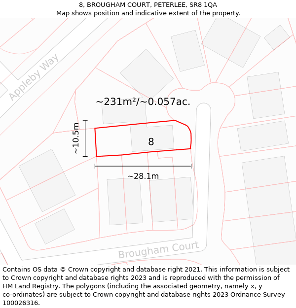 8, BROUGHAM COURT, PETERLEE, SR8 1QA: Plot and title map