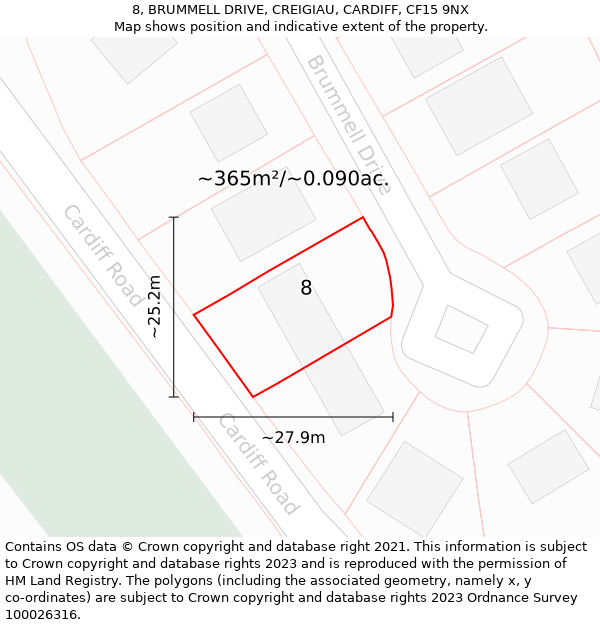 8, BRUMMELL DRIVE, CREIGIAU, CARDIFF, CF15 9NX: Plot and title map