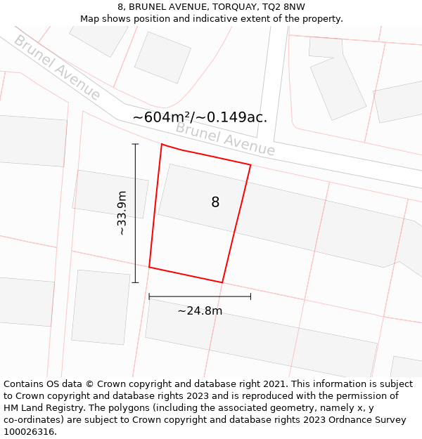 8, BRUNEL AVENUE, TORQUAY, TQ2 8NW: Plot and title map