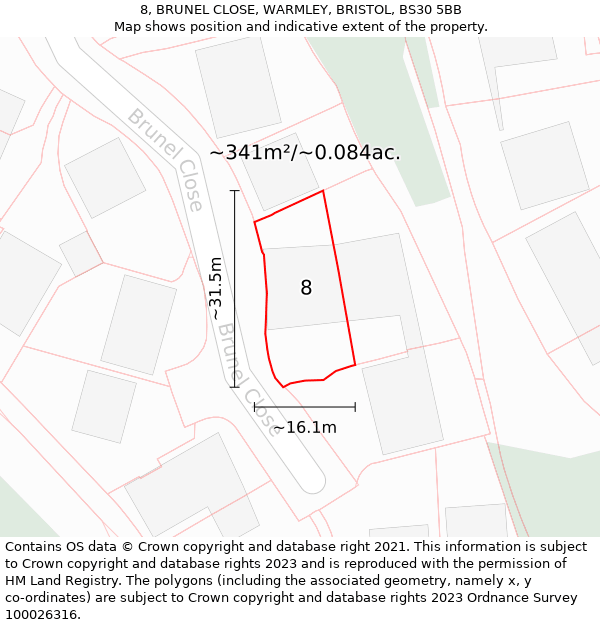 8, BRUNEL CLOSE, WARMLEY, BRISTOL, BS30 5BB: Plot and title map