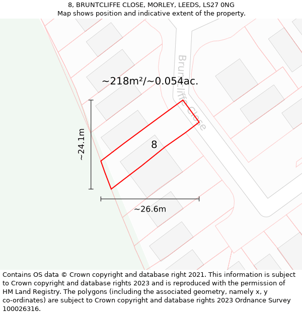 8, BRUNTCLIFFE CLOSE, MORLEY, LEEDS, LS27 0NG: Plot and title map