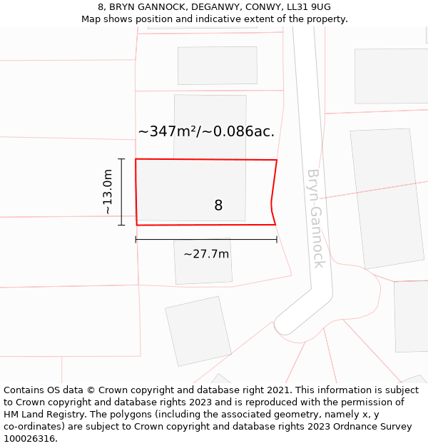 8, BRYN GANNOCK, DEGANWY, CONWY, LL31 9UG: Plot and title map