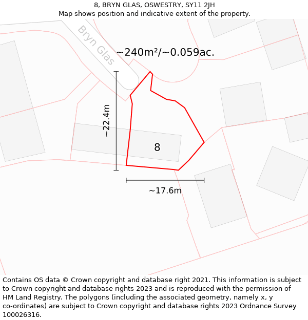8, BRYN GLAS, OSWESTRY, SY11 2JH: Plot and title map