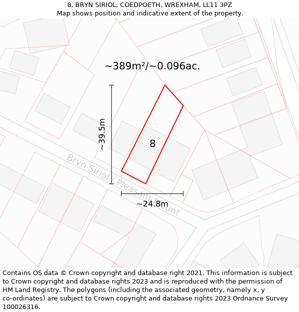 8, BRYN SIRIOL, COEDPOETH, WREXHAM, LL11 3PZ: Plot and title map