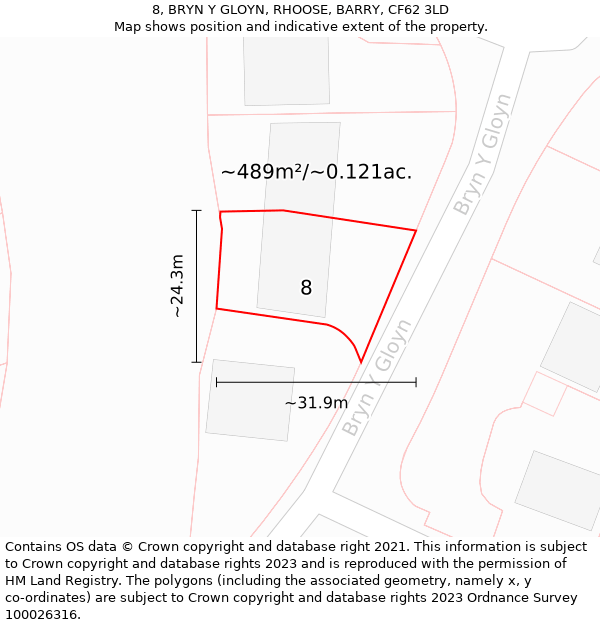 8, BRYN Y GLOYN, RHOOSE, BARRY, CF62 3LD: Plot and title map