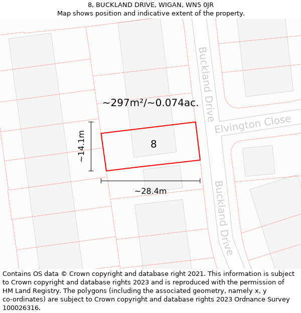 8, BUCKLAND DRIVE, WIGAN, WN5 0JR: Plot and title map