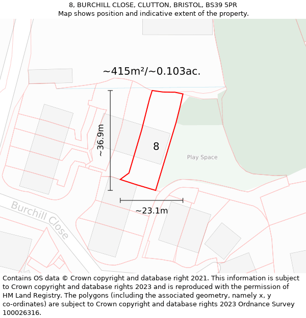 8, BURCHILL CLOSE, CLUTTON, BRISTOL, BS39 5PR: Plot and title map