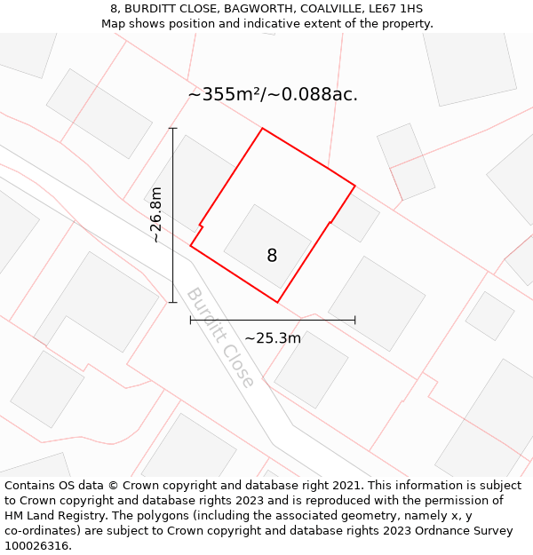 8, BURDITT CLOSE, BAGWORTH, COALVILLE, LE67 1HS: Plot and title map