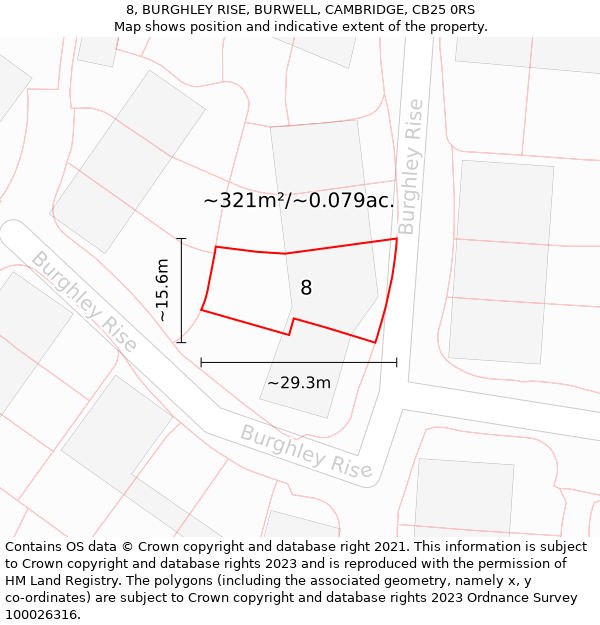 8, BURGHLEY RISE, BURWELL, CAMBRIDGE, CB25 0RS: Plot and title map